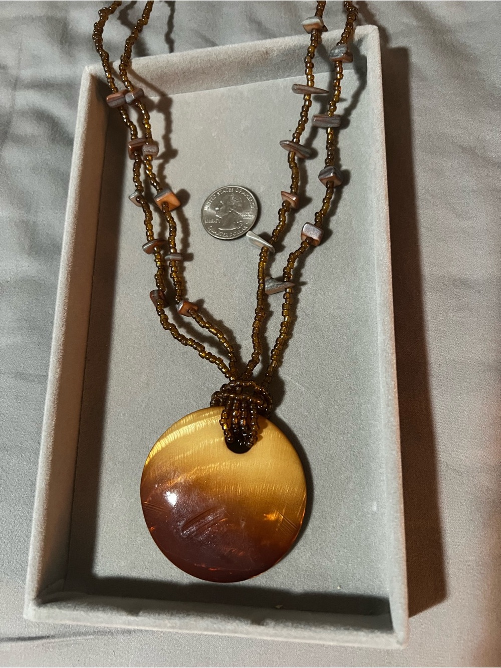 Handcrafted Brown and Gold Shell Pendant Necklace
